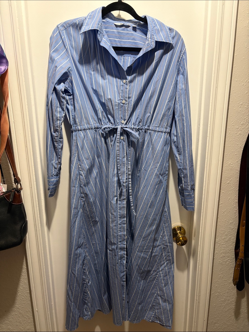 Uniqlo Blue Striped Shirt Dress with Waist Tie